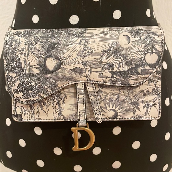Christian Dior Calfskin Jardín Natural Print Saddle Belt Bag Latte Multicolor - Picture 3 of 16